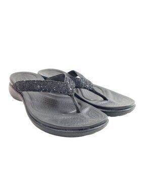 Crocs Womens Size 10 Black Capri V Shimmer Thong Sandals